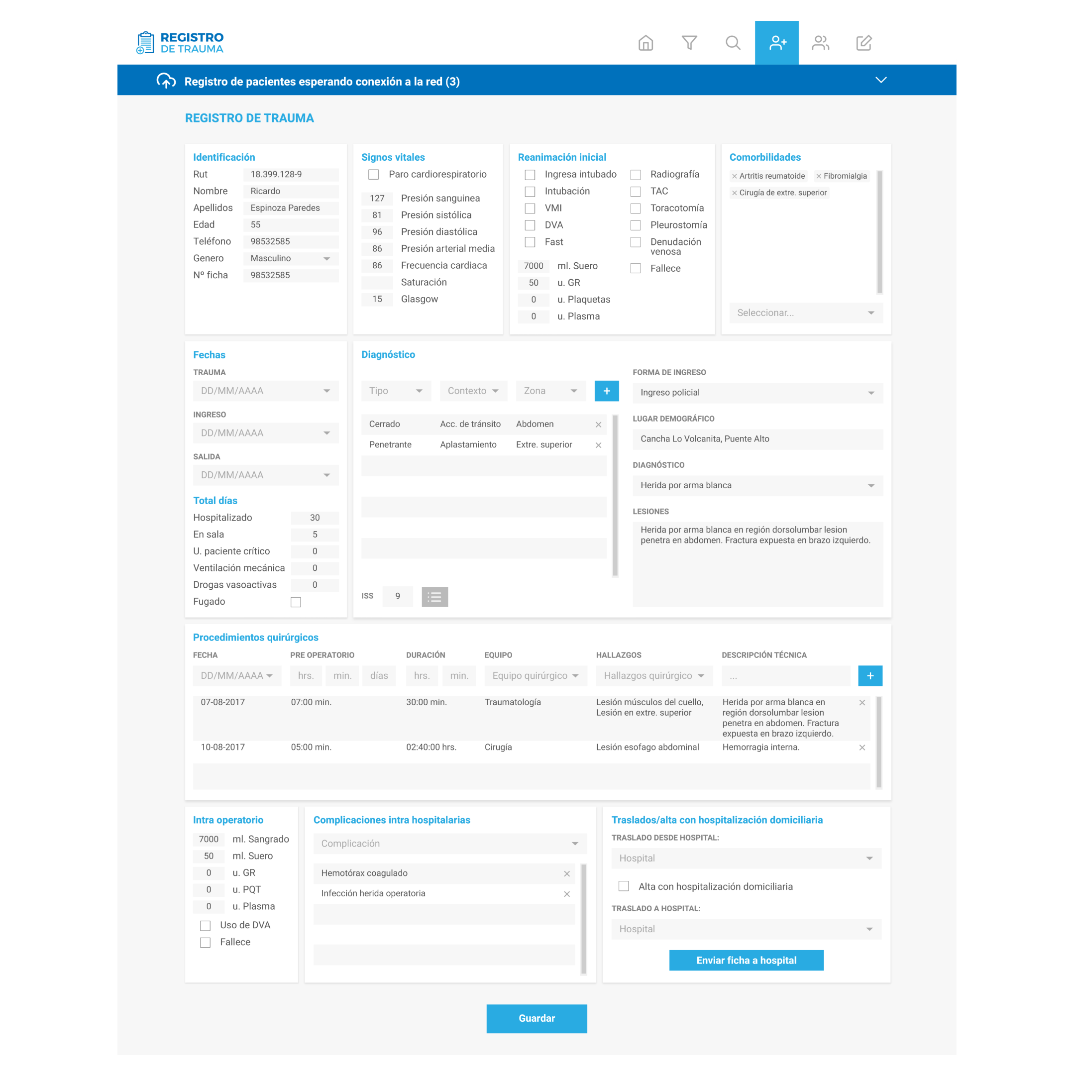 Standardized system for registering patients and interventions.